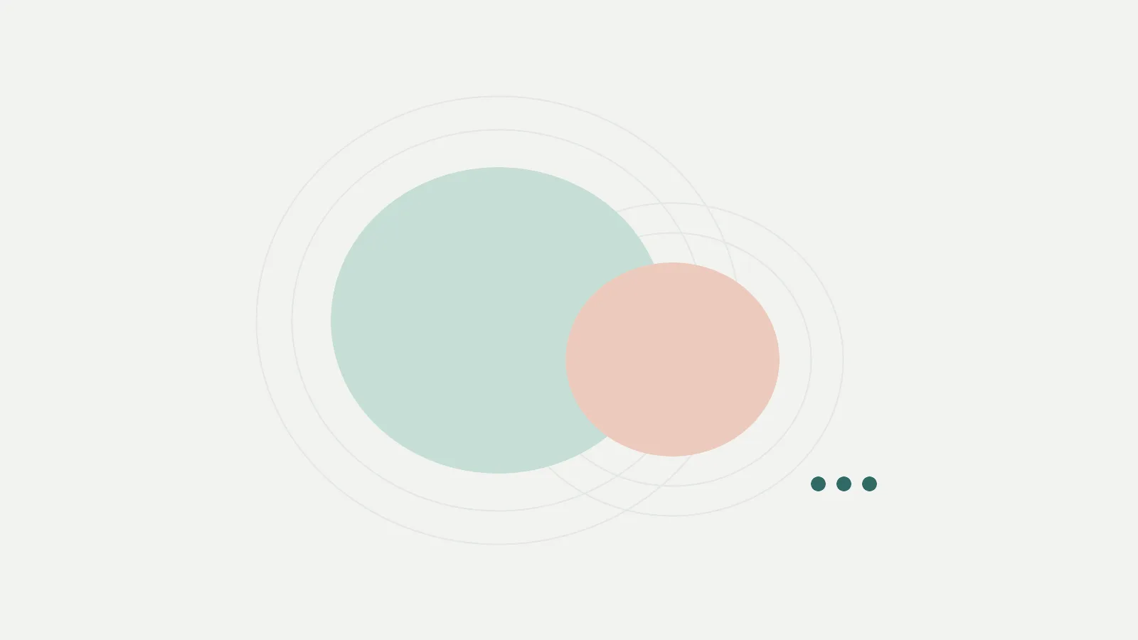 A large sea-glass shape and a smaller blush shape overlapping on a pale paper background, circled by fine contour rings, with a short row of three dark dots